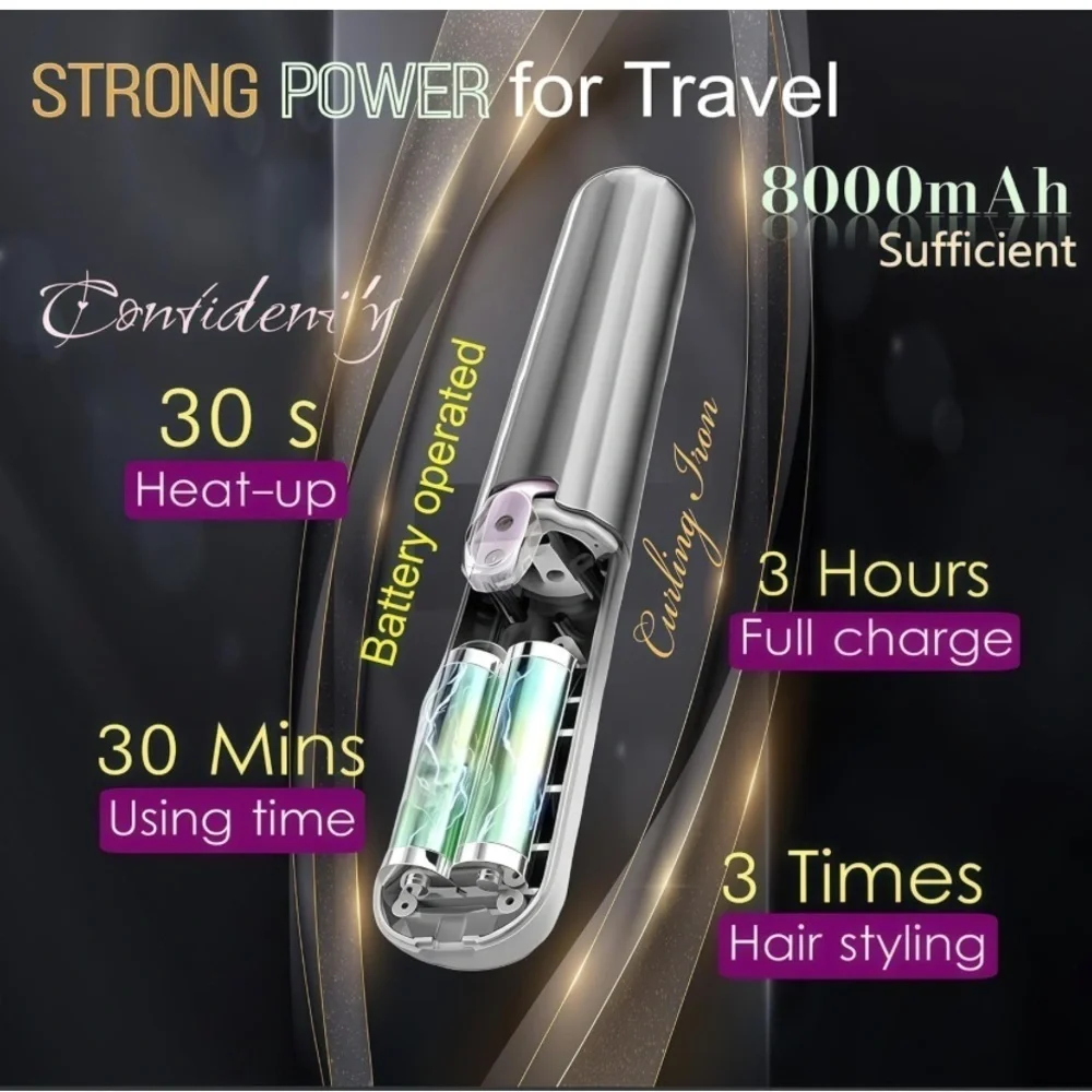 Cordless Curling Iron 1.33” Barrel Straightening Brush - Gray #MC1